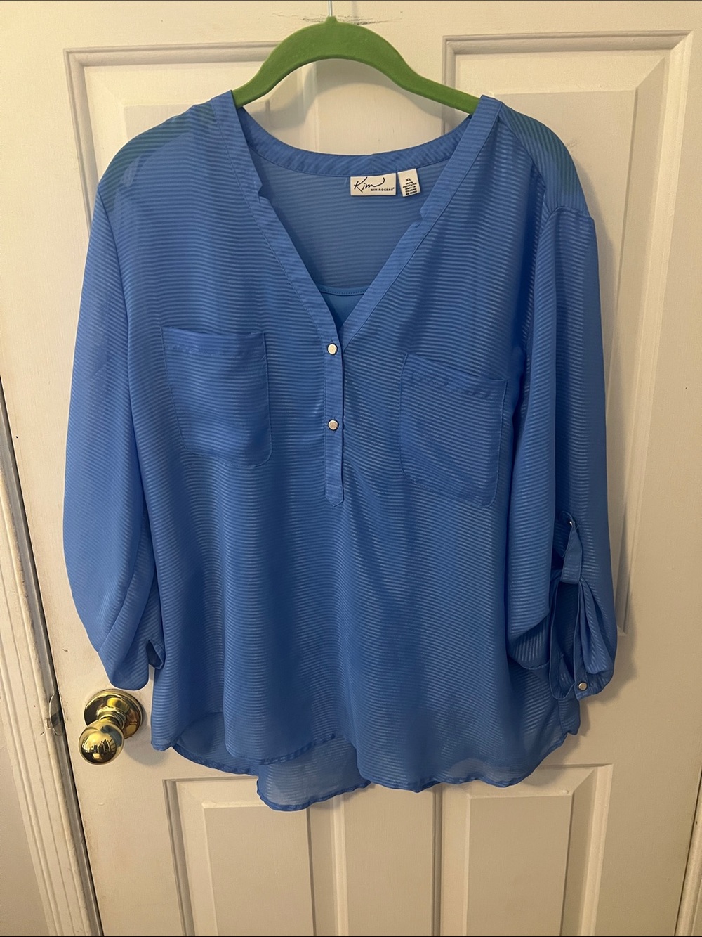 Kim Rogers Blue V-Neck Tunic with Front Pockets